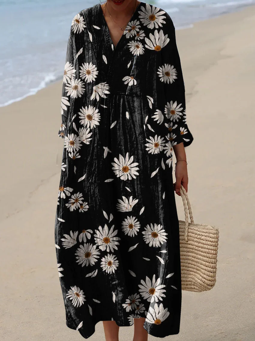 Women's Vintage Lovely Floral Pattern Art Print Cotton Dress