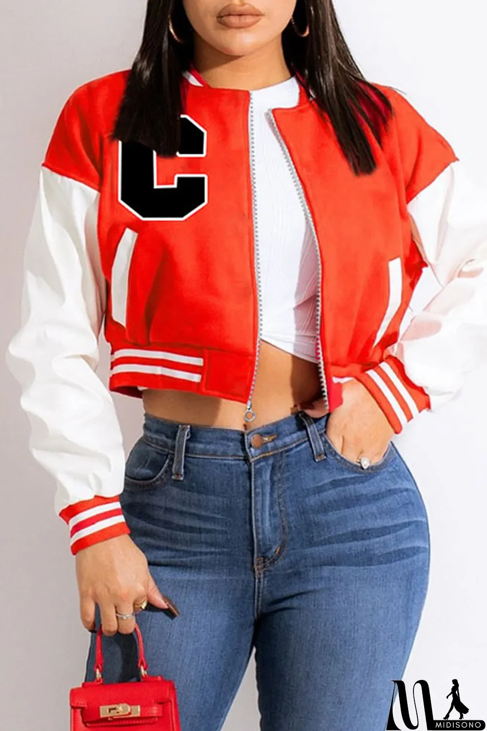 MidiSono - Blue Casual Print Patchwork Zipper Outerwear