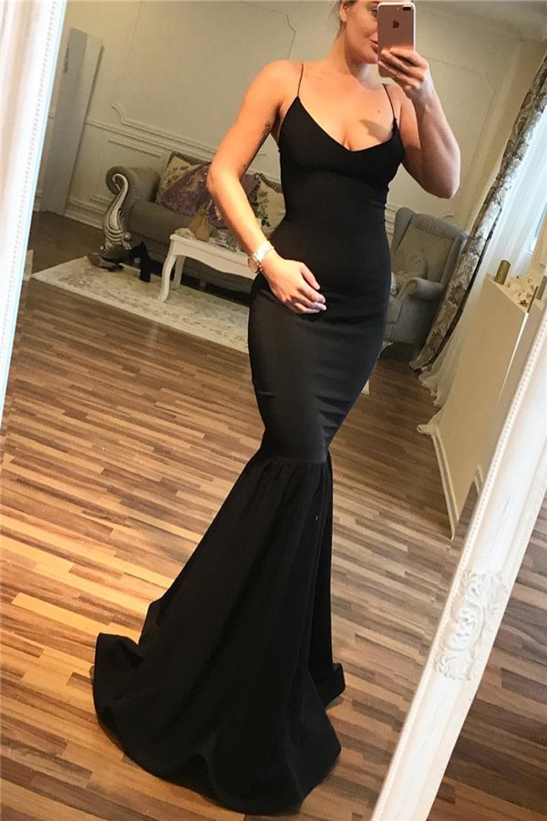 Luluslly Black Spaghetti-Straps Mermaid Prom Dress Long Online