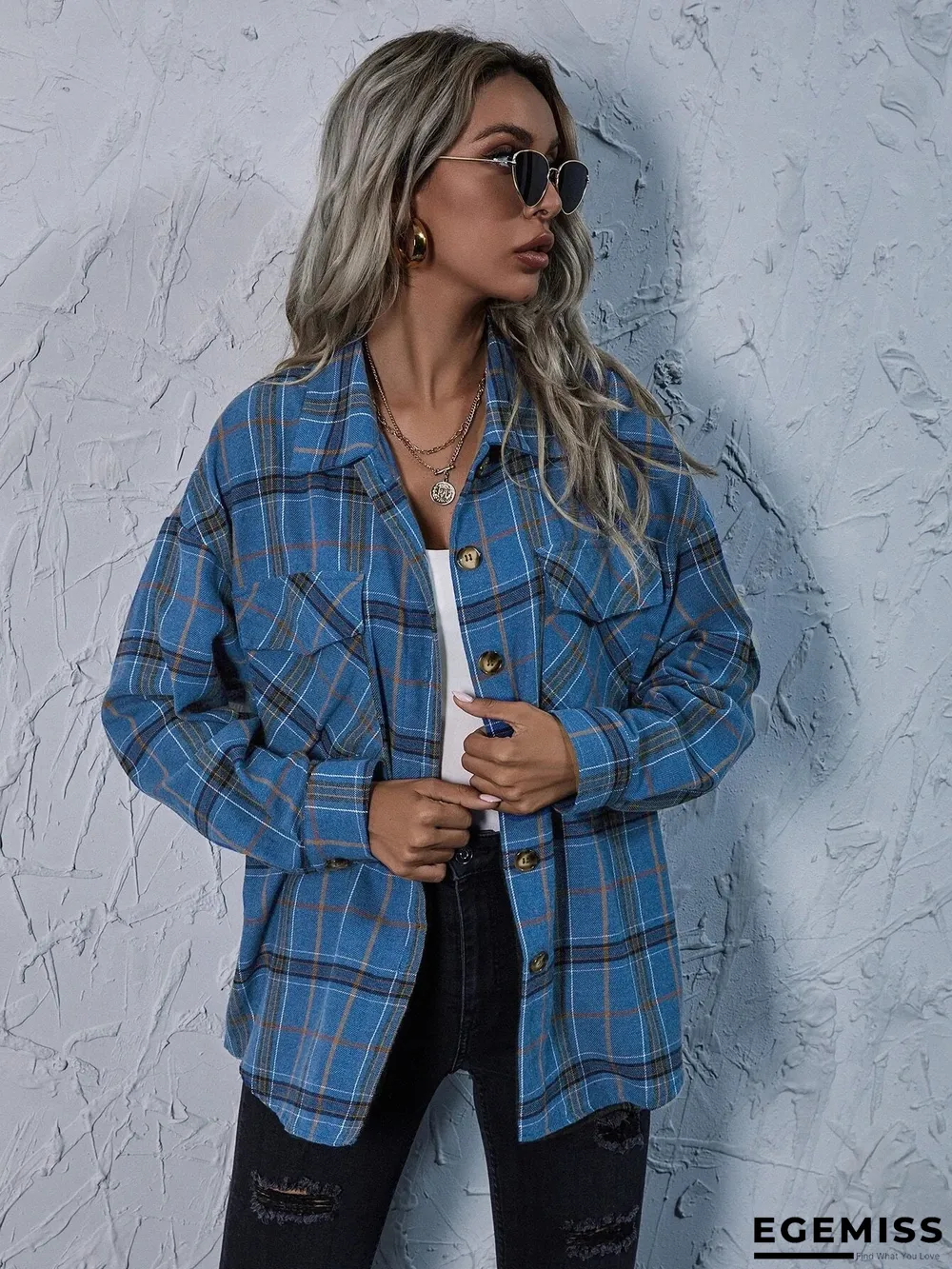 Fashion Plaid Print Button Coat Women | EGEMISS