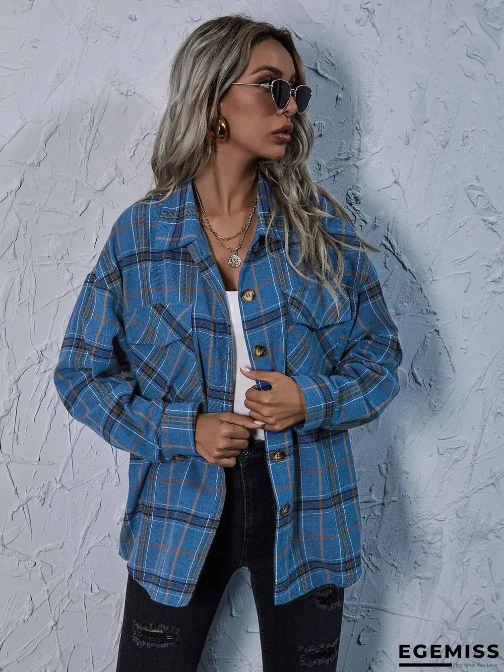 Fashion Plaid Print Button Coat Women | EGEMISS