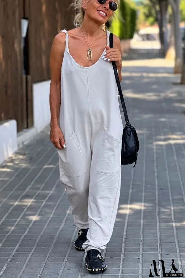 MidiSono - Relaxing Bay Solid Color Pocketed Casual Beach Jumpsuit
