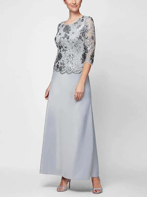 Round Neck Solid Color Lace Maxi Dress