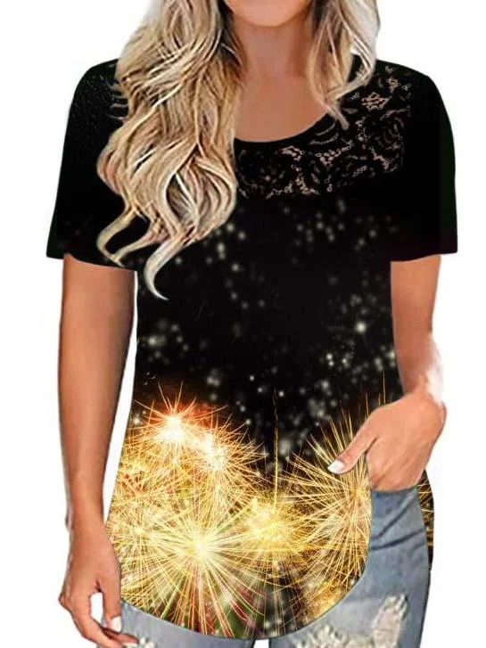 Women's Scoop Neck Short Sleeve Printed Tops