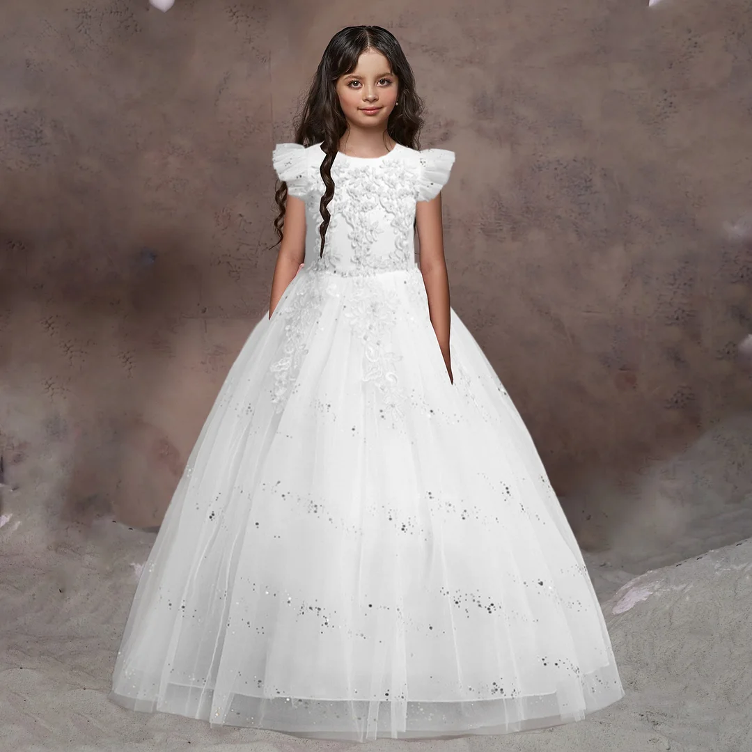 Formal Flower Lace Bridesmaid Kids Wedding Dress For Girls Children Vintage Party Wedding Princess Dress Pageant Gown Costume