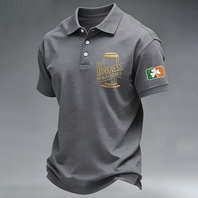 Comstylish Men's St. Patrick's Day Hello Darkness My Old Friend Print Polo Shirt