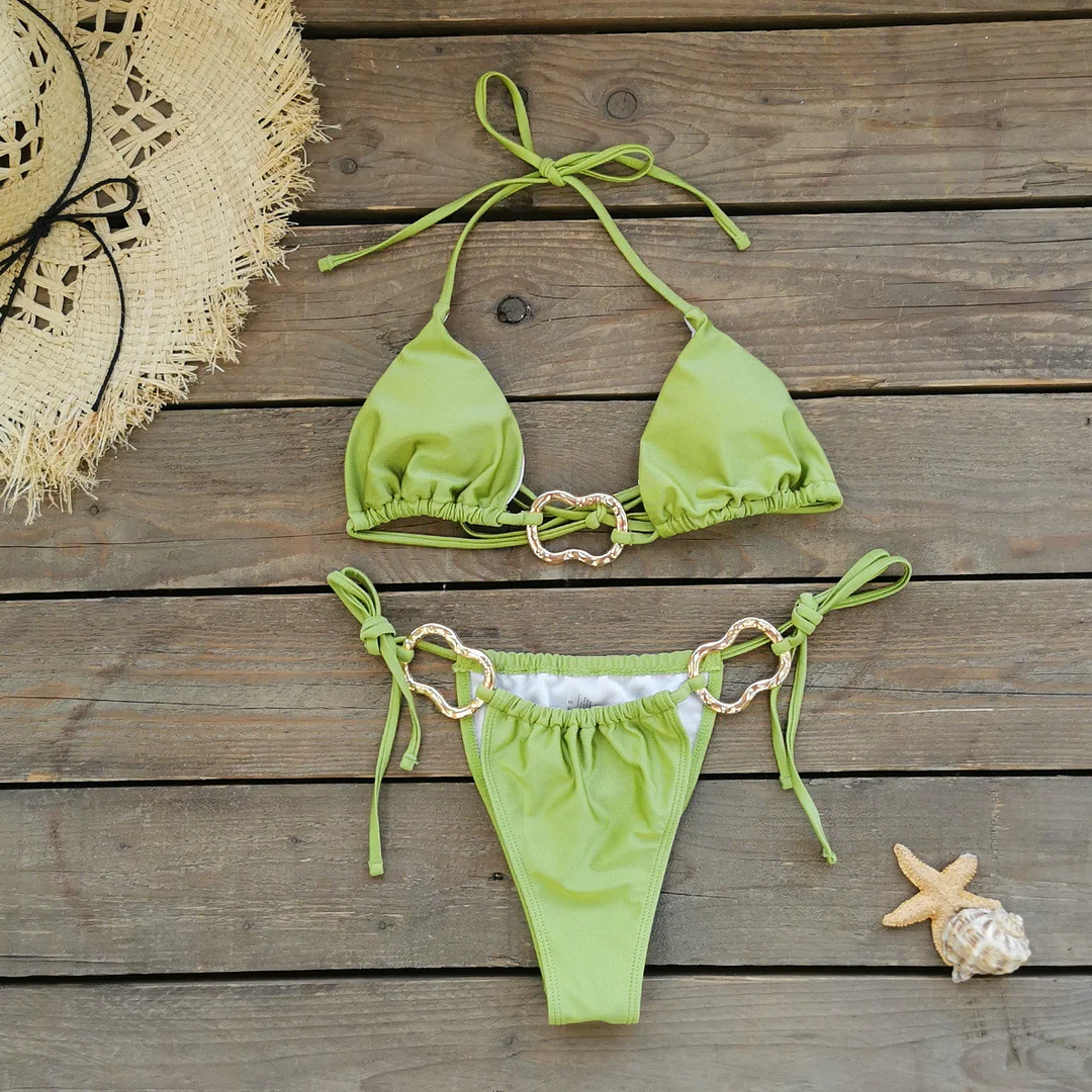 Brownm Small Fresh Solid Three-Point Bikini Sexy Dew-Back With Split Swimsuit Woman 2025 New Swimsuit