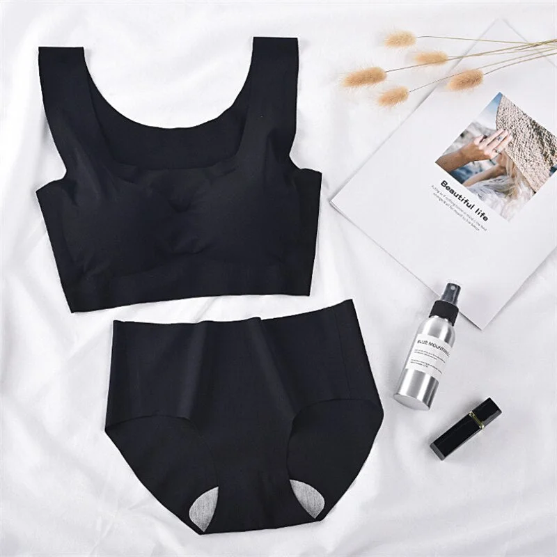 Ice Silk Bra Set Grils Croset Lingerie Panty Underwear Set Comfortable Sleep Women Thin Push Up Briefs нижнее белье женское