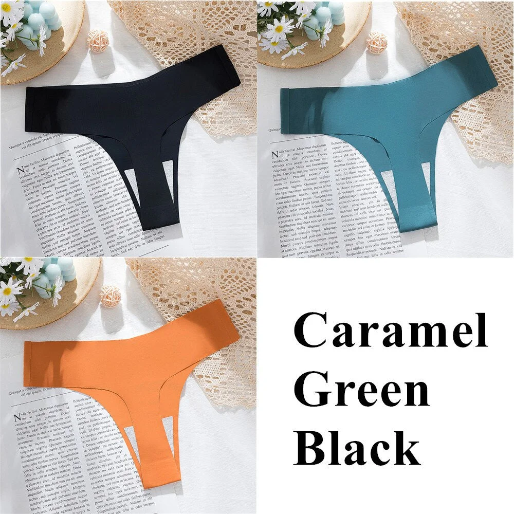 3Pcs New Ice Silk Thong Sexy Panties Seamless G String Underwear Women Low-Rise Thongs Women Lingerie Bikini T Back Underpants