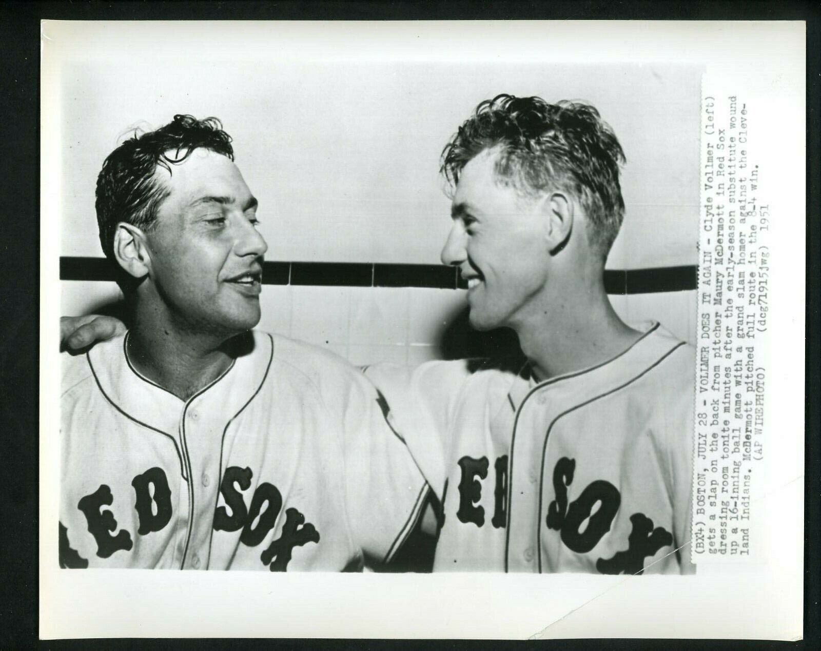 Clyde Vollmer grand slam Mickey McDermott 16 IP 1951 Press Photo Poster painting Boston Red Sox