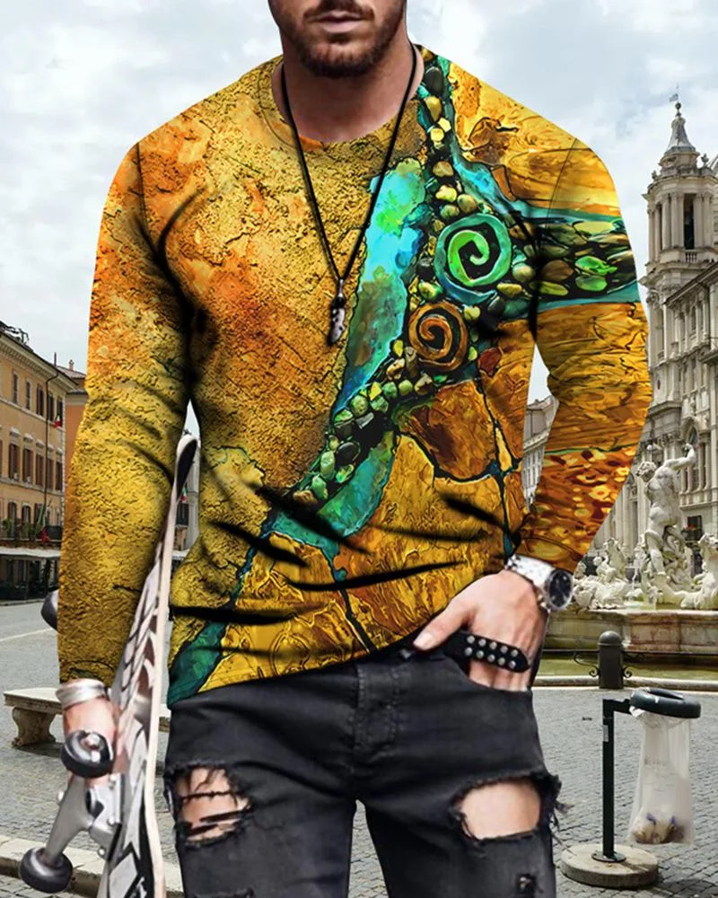 men's printed long-sleeved T-shirt