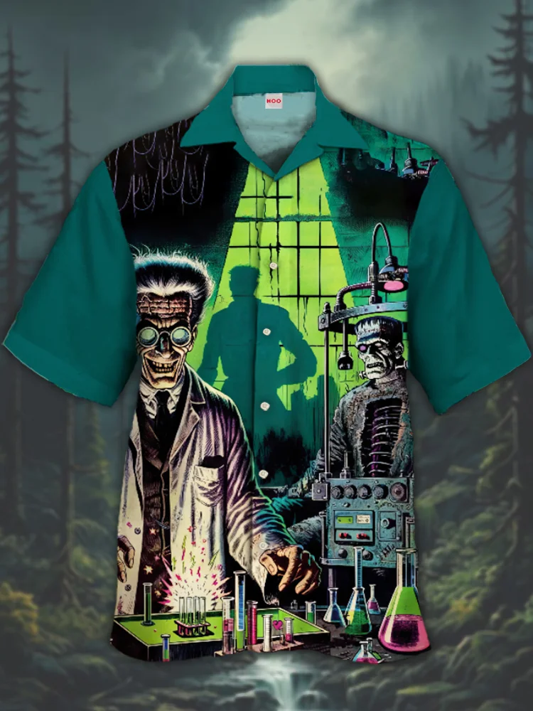 Eye-Catching Classic Horror Character Experimental Madman Printing Cuban Collar Hawaiian Short Sleeve Shirt BestDVibe