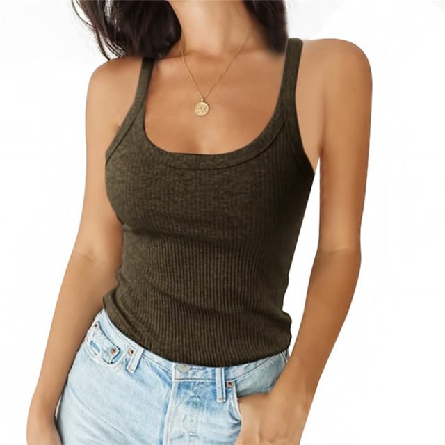 Women Sleeveless Spaghetti Vest High Quality Knitted Camis U-Neck Tank Tops Casual Solid Color Basic Camisole For Female - Shop Trendy Women's Fashion | TeeYours