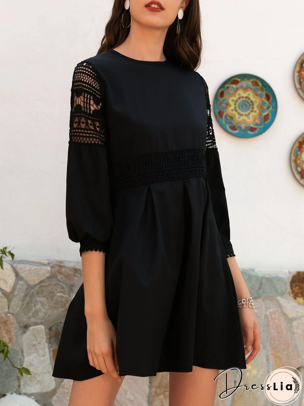 Long Sleeve Crew Neck Weaving Dress