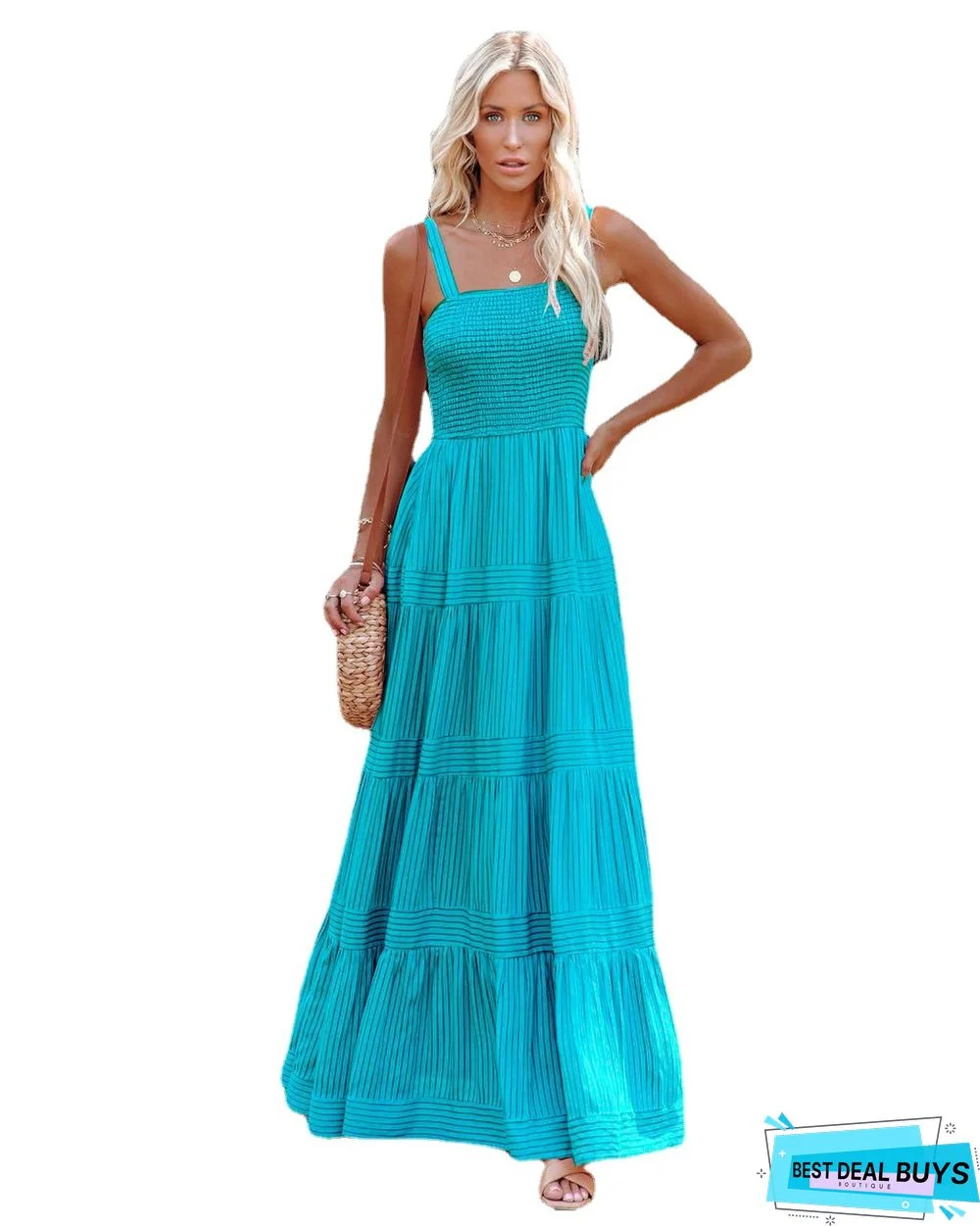 Holiday Strap Printed Long Dress Super Hot