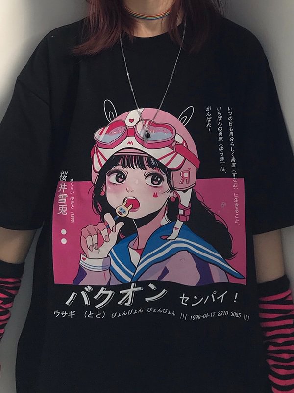 Punk Anime Girl Printed Oversize T-shirt