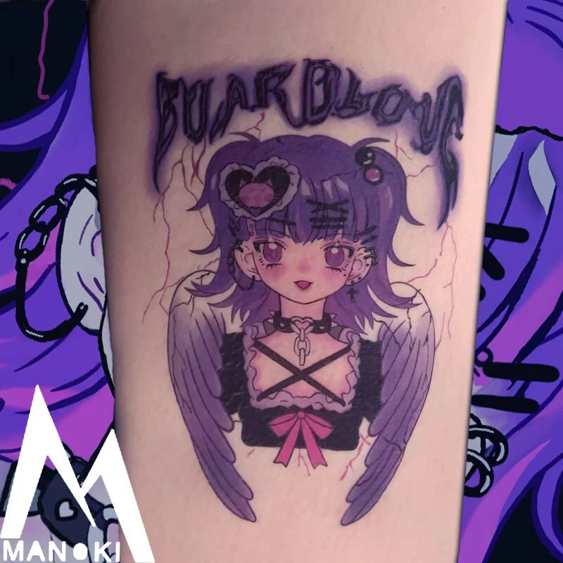 Sdrawing Temporary Tattoo Sticker Anime Cartoon Cute Pink Hair Girl Flower Necklace Fake Tatto Flash Tatoo Art for Women Men