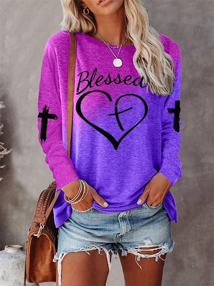 Blessed And Heart Cross Graphic T Shirt