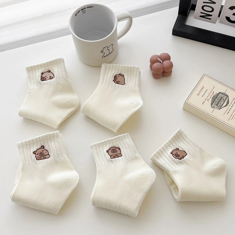Socks Women’s Mid-tube Socks Cotton Socks Spring And Summer Sweat-absorbent Sports Cotton Socks White Women’s Socks Embroidered Kabibala Tide Socks