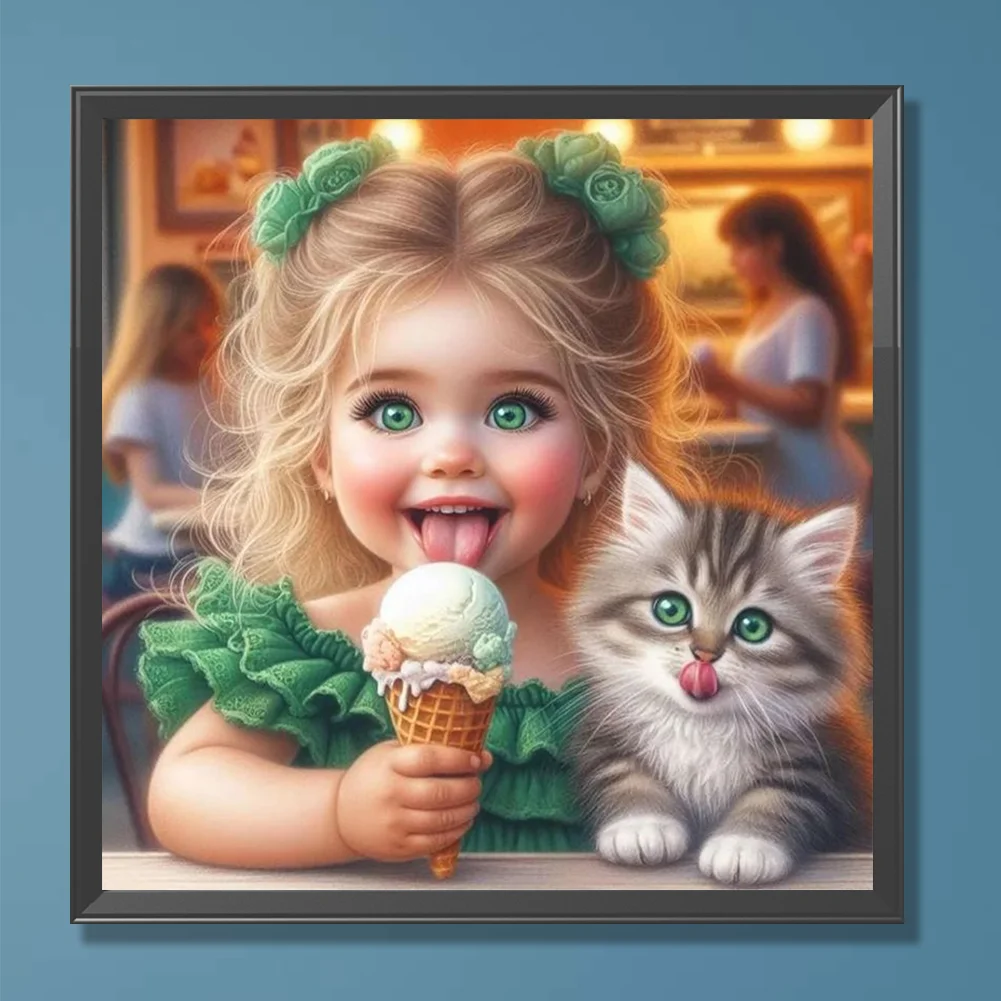 Diamond Painting - Full Round Drill - Cute Little Girl(Canvas|30*30cm)