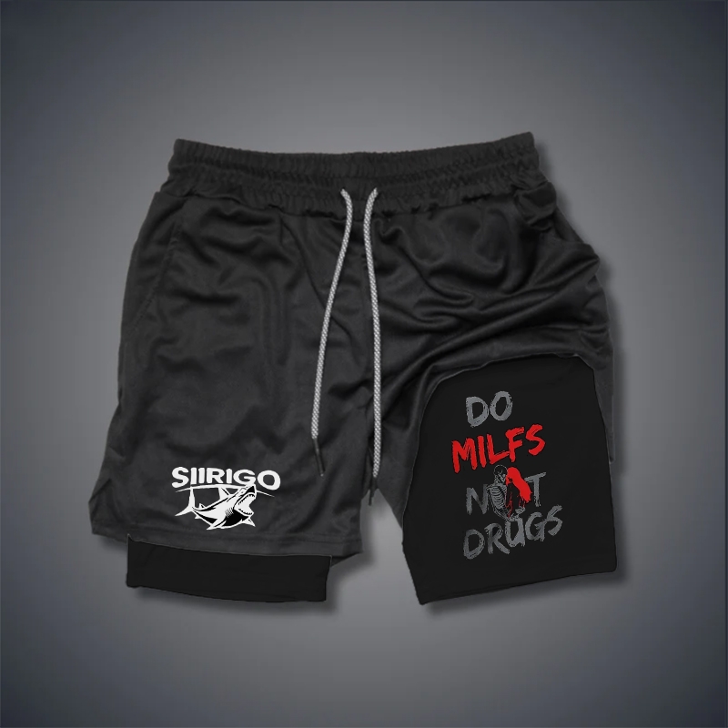 DO MILFS NOT DRUGS Skull with Sexy Lady 2 In 1 GYM PERFORMANCE SHORTS
