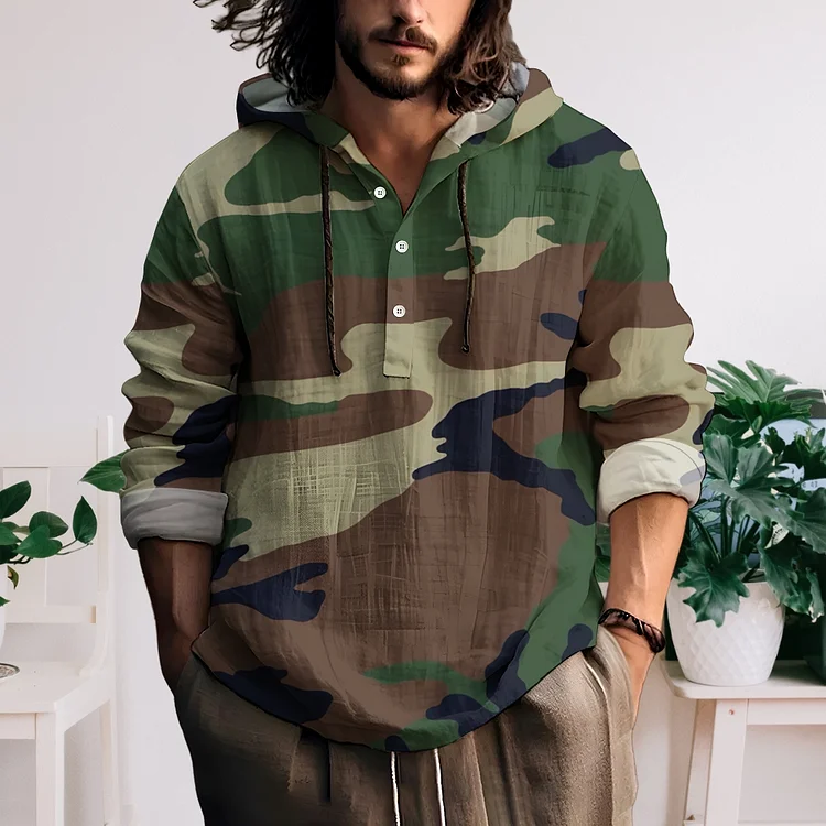 Men's Multicolour  Hooded Half Open  Made Of Linen Fabric Sweatershirt