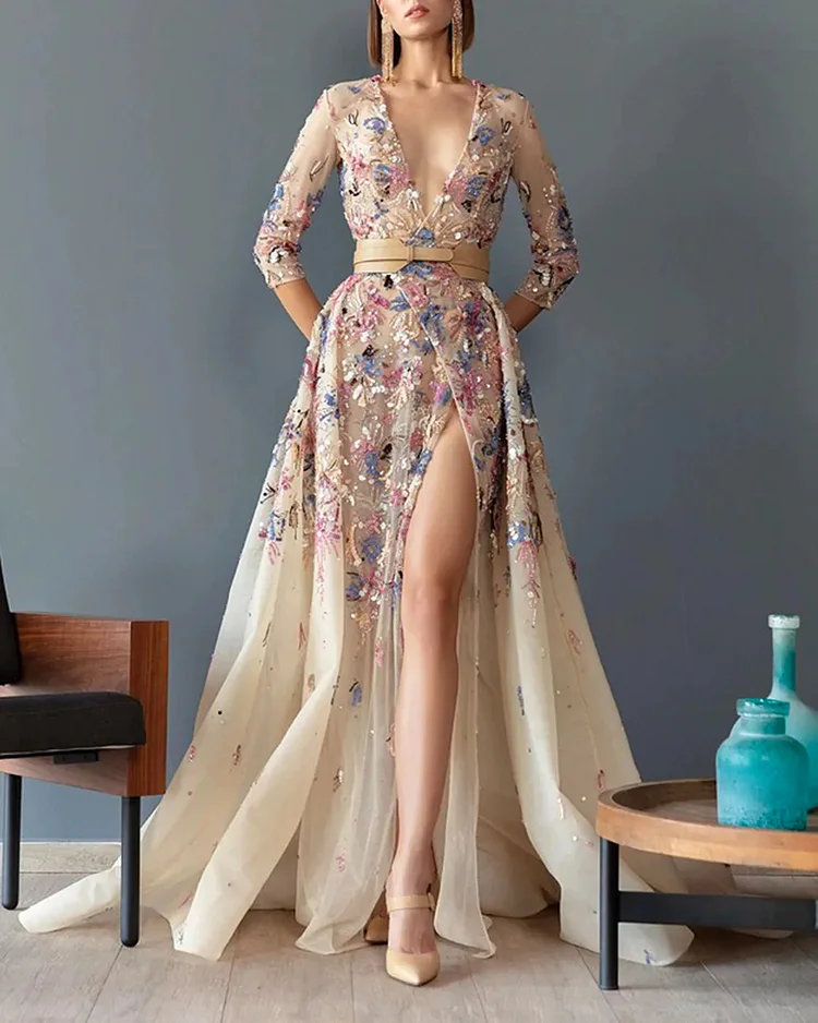Women's Solid Color Embroidery Sequins Dress