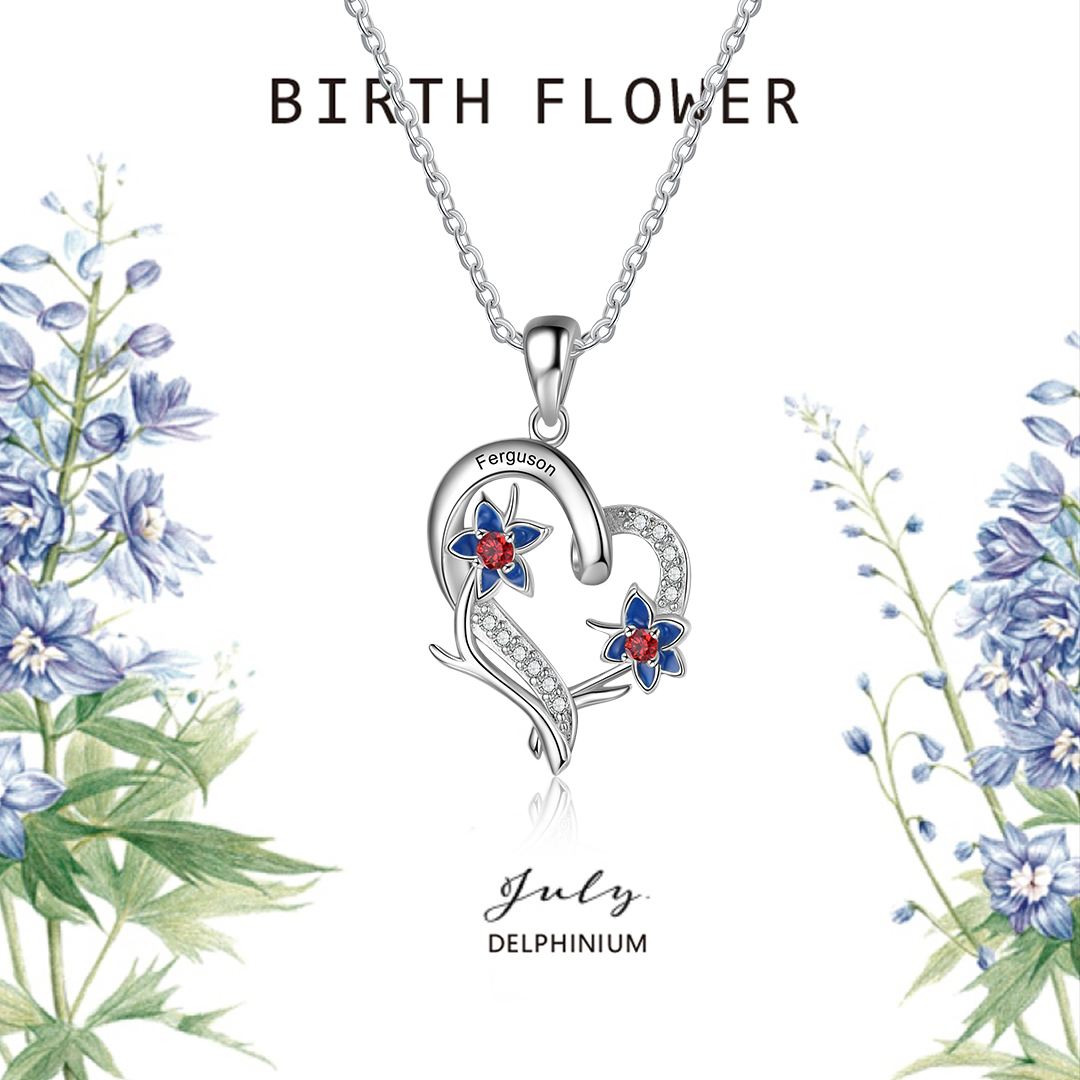 Personalized July Birthflower Necklace With Birthstones Custom 1 Name ...