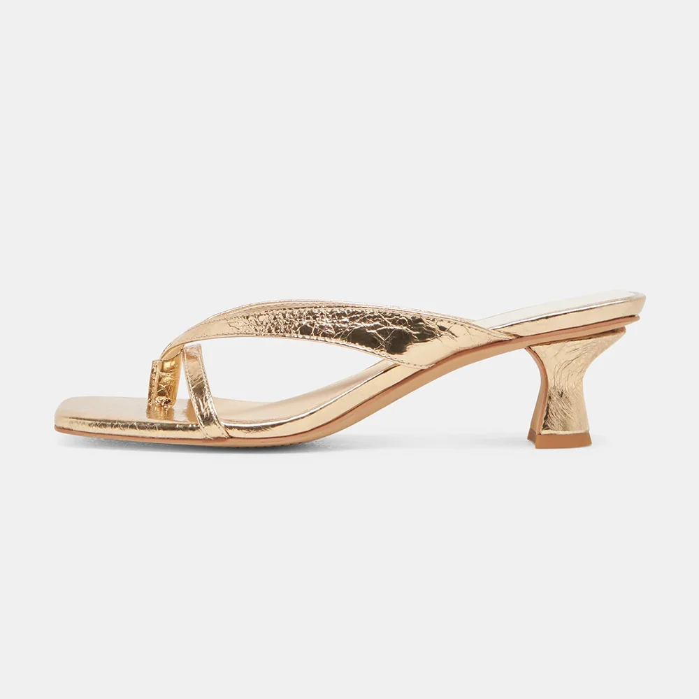 YDN Gold Metallic Finish Open Toe Slip-On Slide Sandals Women