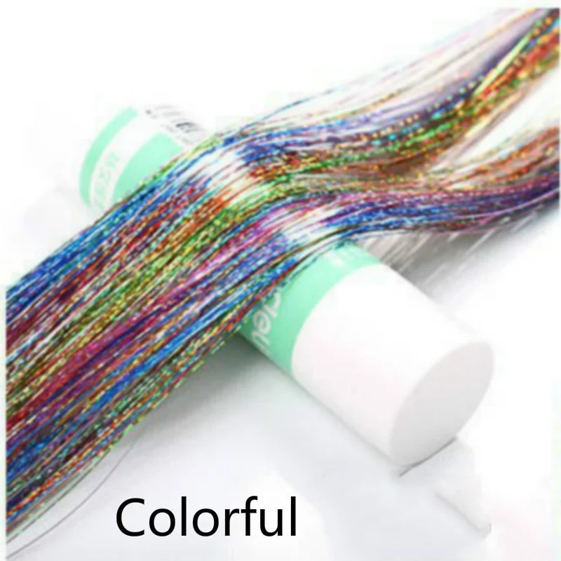 Sparkle Shiny Hair Tinsel Rainbow Silk Hair Extensions Dazzles Women Hippie for Braiding Headdress Long 100cm 120 Strands/bag