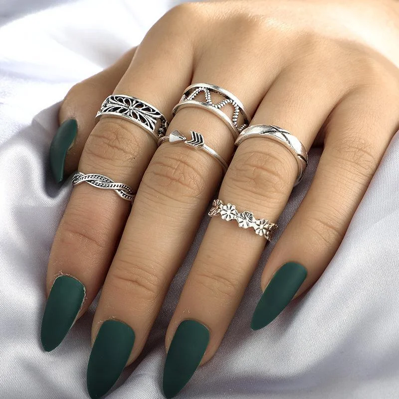 Women plus size clothing 6 Piece Set Personality Hollow Triangle Geometry Ring Wholesale Cheap Jewelry-Nordswear