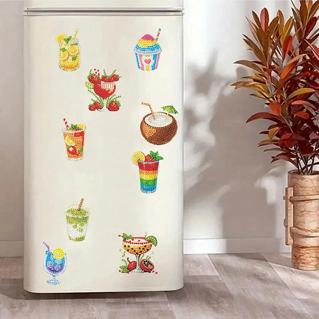 20pcs Drinks 2D/flat Acrylic DIY Diamond Painting Magnets Food DIY Art Fridge Magnet Refrigerator Sticker Food Design Refrigerator Diamond Art Magnets Crystal Art Craft for Adults Beginners