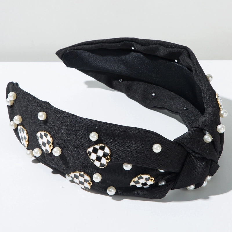 Women’s Elegant Heart Shape Imitation Pearl Alloy Cloth Hair Band