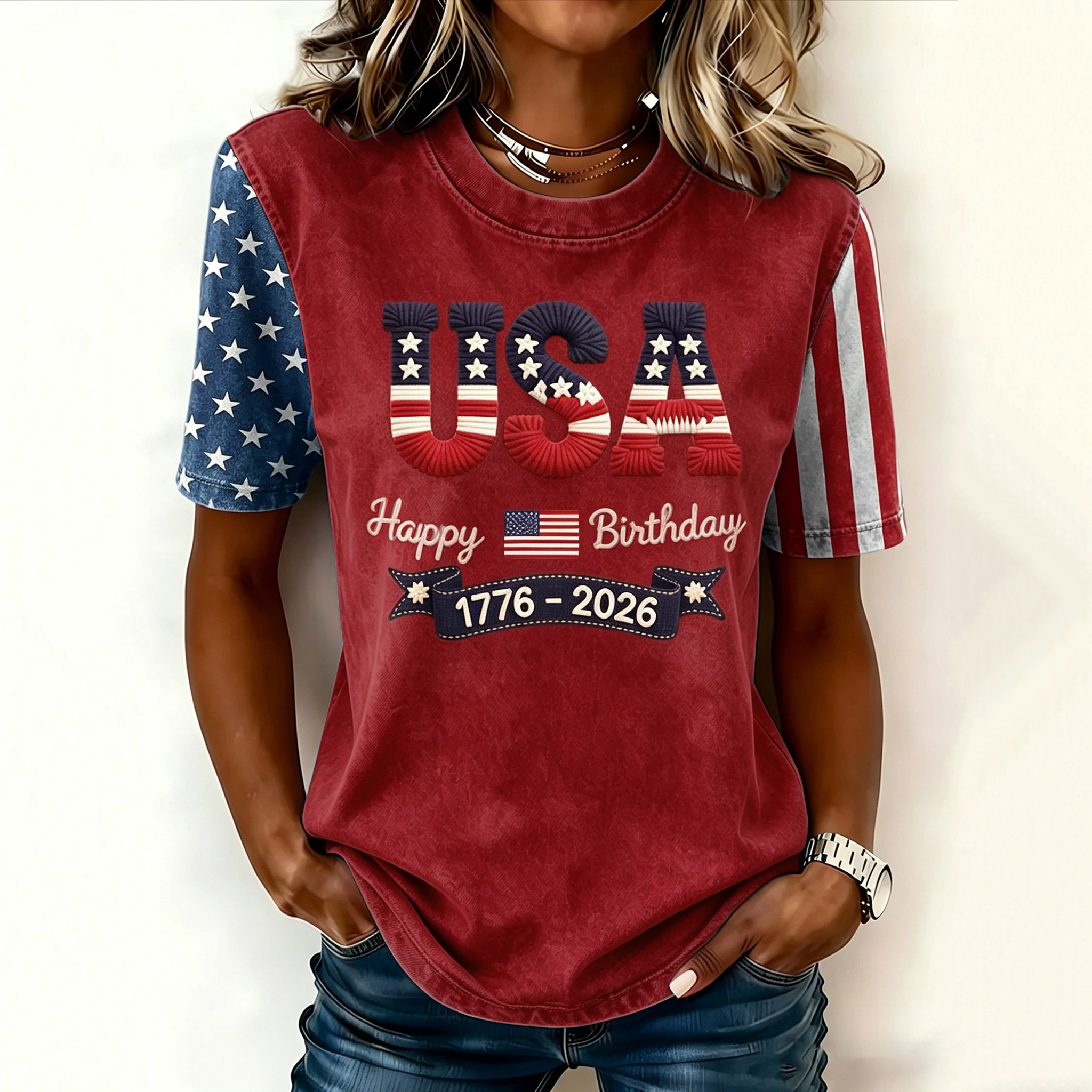 Women's Retro Independence Day Anniversary Printed T-shirt