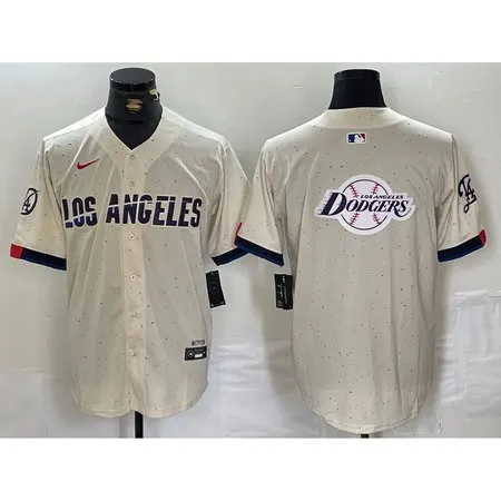 Men's Los Angeles Dodgers Team Big Logo Cream Stitched Baseball Jersey ON18