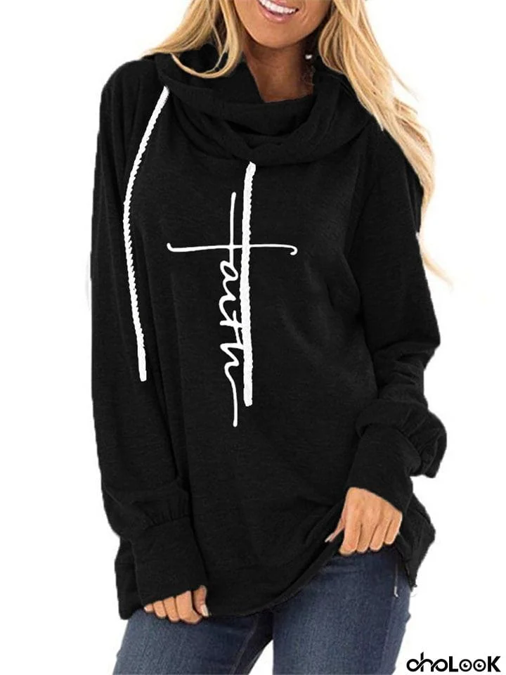 Women's Stylish Letter Printed Pullover Long Sleeve Drawstring Hoodies