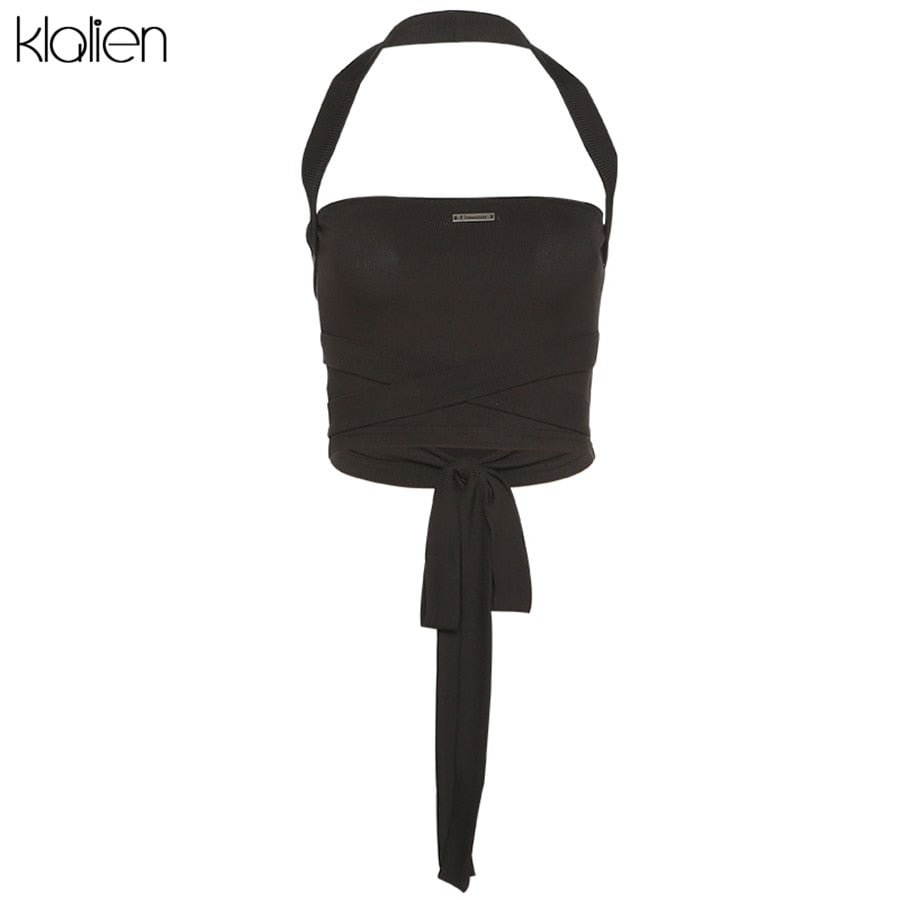 KLALIEN Women Summer Casual Slim Skinny Stretch Bandage Solid Rib Knit Tank Top 2021 New Simple Club Streetwear Female Vest