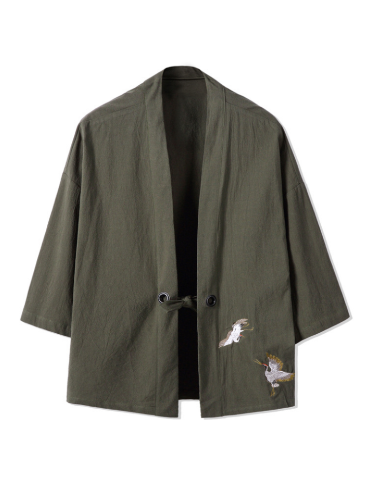 Cranes Embroidery Unisex Japanese Kimono Cardigan