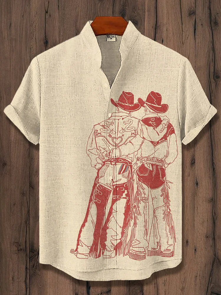 Men's Vintage Cowboy Graphic Print Short Sleeve Shirt