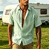 Men's Linen Short Sleeve Shirt Summer Casual Button Down Top Breathable Lightweight Pink Dress Shirt for Beach Vacation by Inlyline