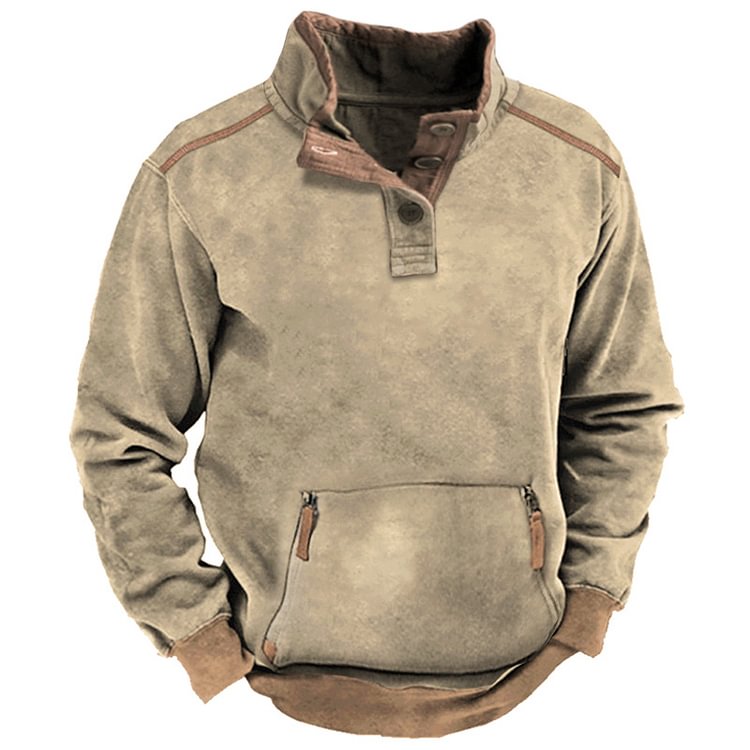 Men's Vintage Contrast Zip Pocket Training Sweatshirt