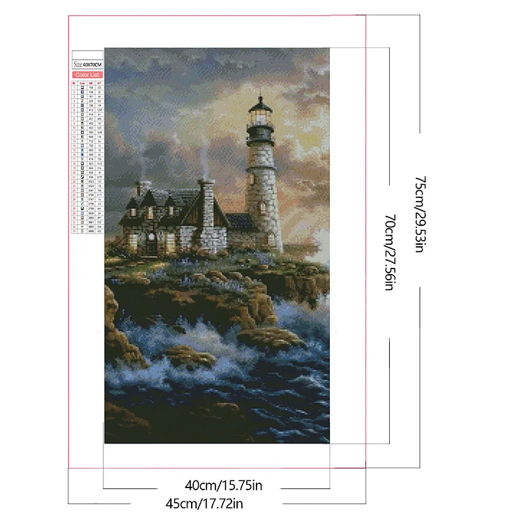 LARGE DIAMOND PAINTING KIT ROUND  LIGHTHOUSE 40X70 CM AB DRILLS