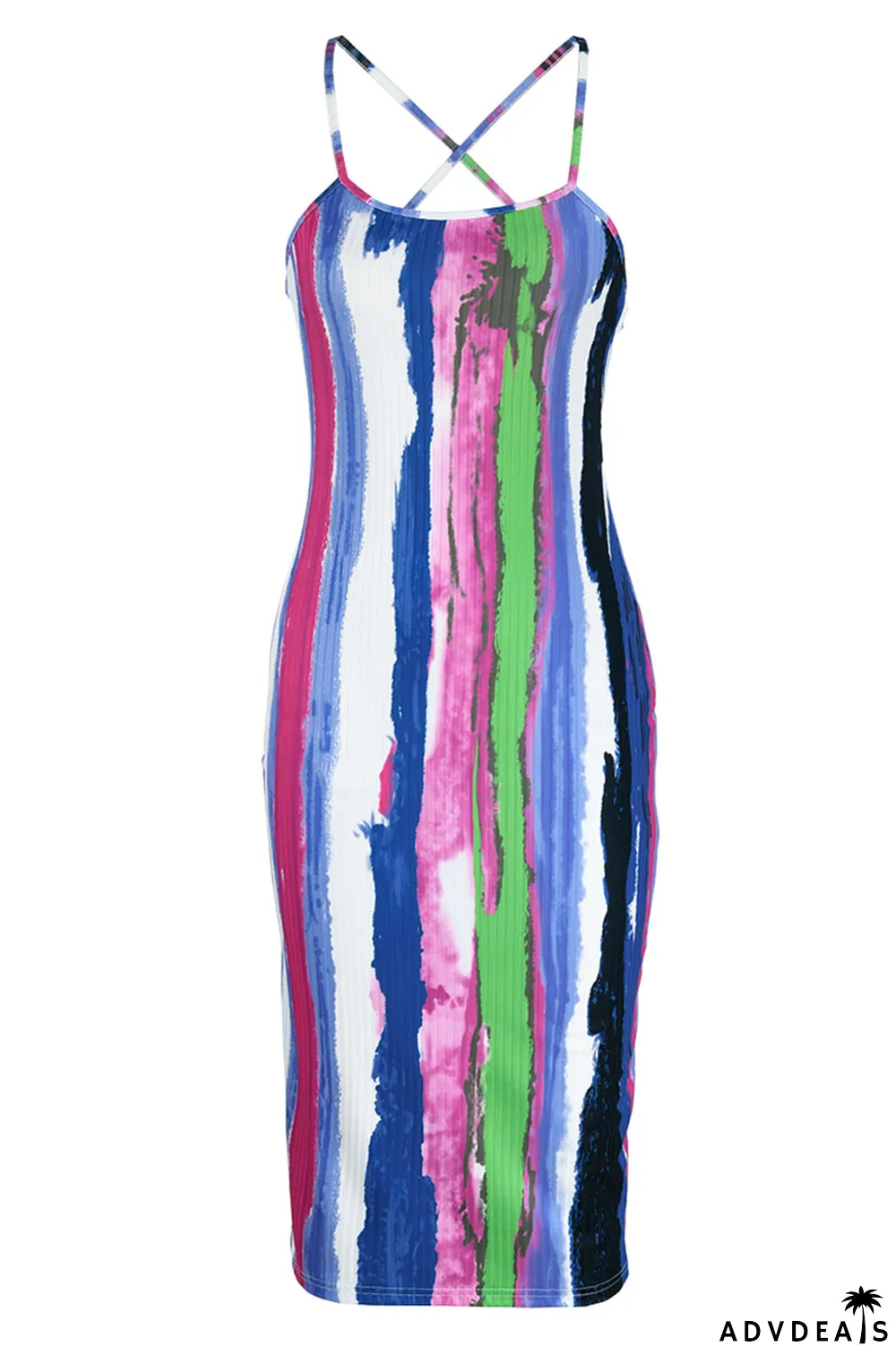 Purple Sexy Striped Print Patchwork Spaghetti Strap Sling Dress Dresses