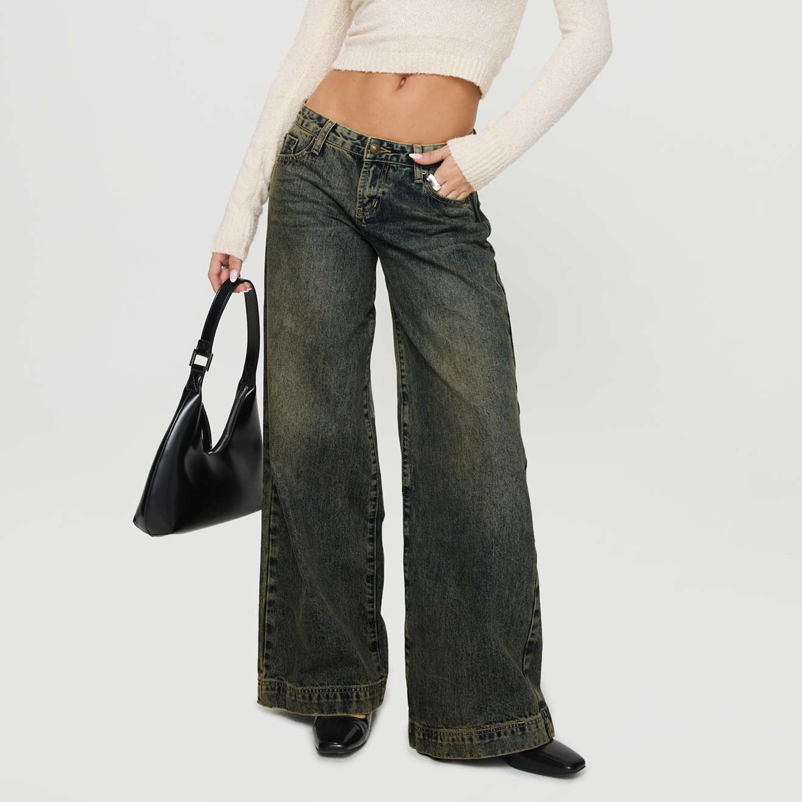 Luckystarquest buisness casual women outfits chic Fashion Women's Baggy Jeans Back Bow Print Low Waist Wide Leg Vintage Boyfriend Denim Pants for Daily Y2K Retro Streetwear