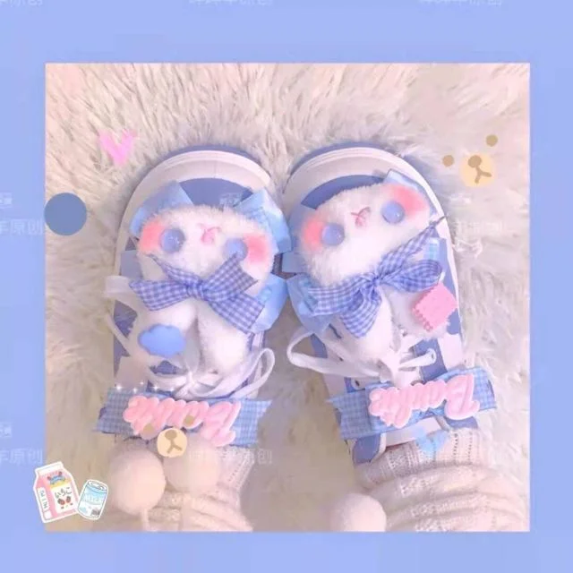 Harajuku Kawaii Rabbit Rainbow Heart Lolita Shoes BE537