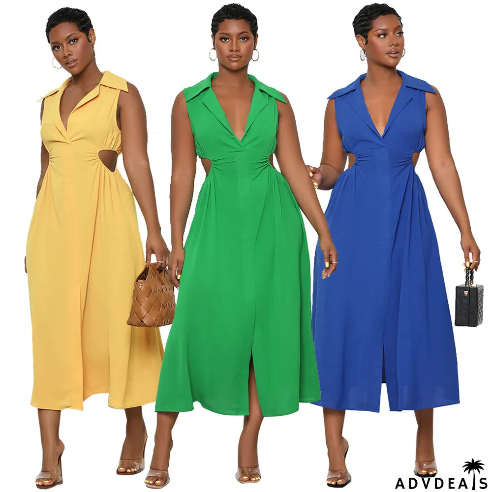 Women Casual Cutout Sleeveless Slit Dress