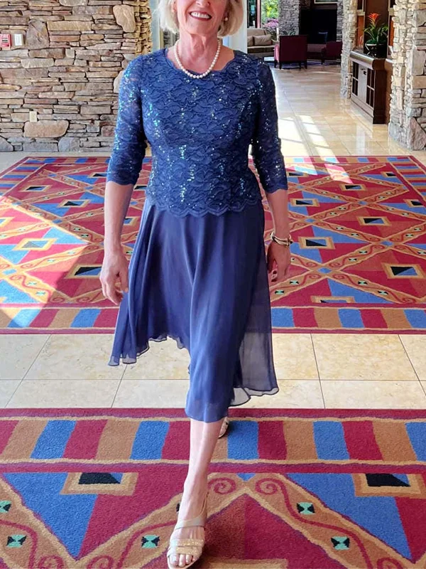 Solid Color Round Neck Lace Midi Dress