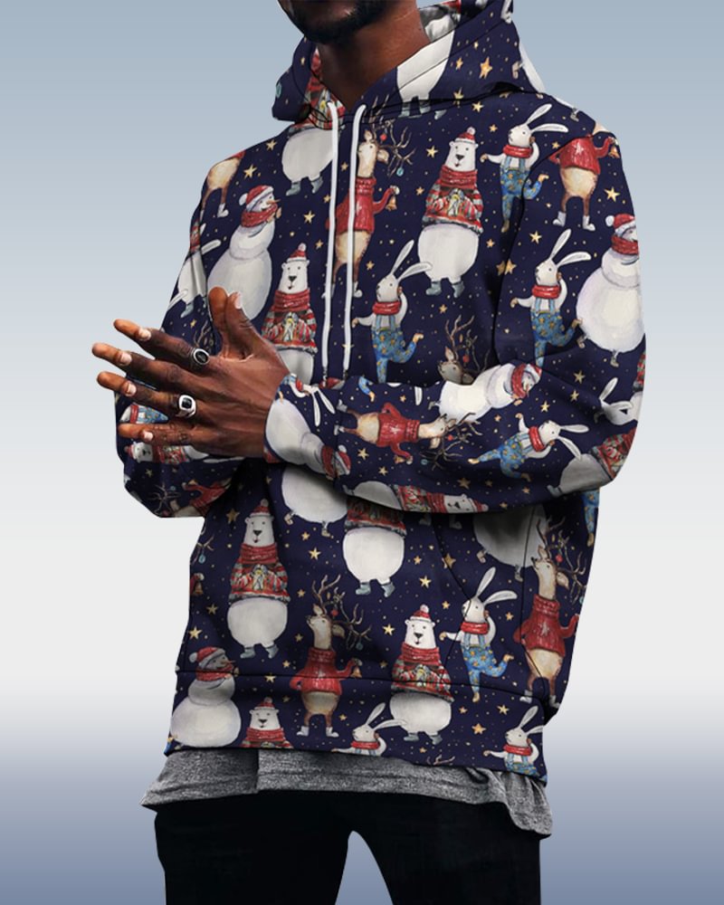 Men's Casual Christmas Print Hoodie 078