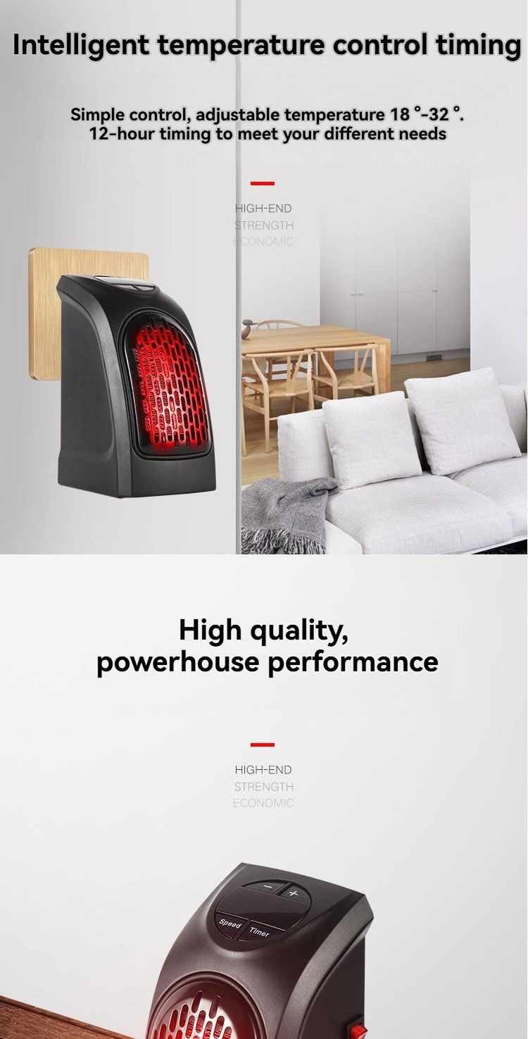 Likron Watches Compact Plug-in Wall Heater with Digital Timer Adjustable Speed Portable Mini Electric Fan Warmer for Small...