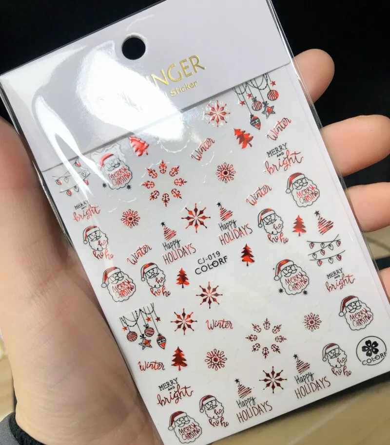 1PC 3D Nail Stickers Christmas Self-Adhesive Slider Sparkly Gold Red Snowflake Nail Art Decorations Decals Manicure Accessories-Nail Inspo